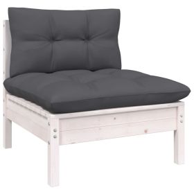 Patio Middle Sofa with Cushions White Solid Pinewood