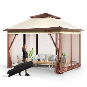 VEVOR Patio Gazebo, 11 x 11 FT Pop up Gazebo for 8-10 Person, with Mosquito Netting, Metal Frame, and PU Coated 250D Oxford Cloth
