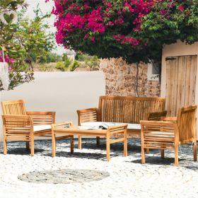 4-piece patio furniture set Outdoor Acacia wood sofa furniture with cushion white