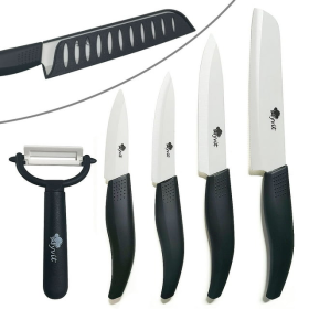 Rirool 5 Pcs Ceramic Knife Set, Professional Home Kitchen Knife with Covers, 6" Chef Knife, 5" Utility Knife, 4" Fruit Knife