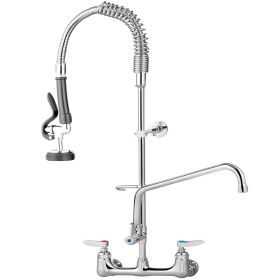 VEVOR Commercial Faucet with Pre-Rinse Sprayer, 8" Adjustable Center Wall Mount Kitchen Faucet with 12" Swivel Spout