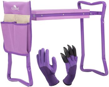 Bosonshop Garden Kneeler and Seat Folding Kneeling Bench Stool with Tool Pouches Soft EVA Foam for Gardening;  Purple