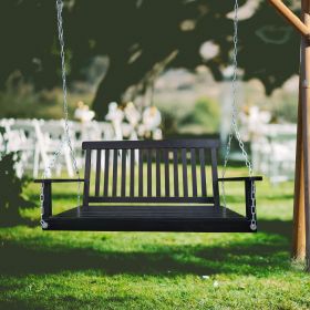 Wood Bench Style Swing with Armrests & Hanging Chains. For Outdoor Porch, Backyard, Pourch, Garden Yard or Sunroom (Color: as Pic)
