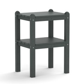 Double outdoor side table;  rectangular patio side table  in HDPE (Color: Gray)