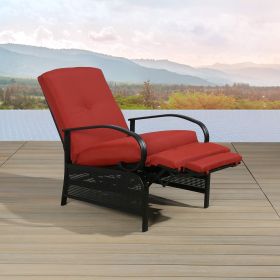Outdoor Reclining Lounge Chair Automatic Adjustable Patio Lounge Sofa with Comfortable Cushion (Color: Red)