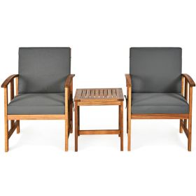 3 Pieces Solid Wood Outdoor Patio Sofa Furniture Set (Color: Gray)