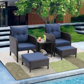 5 Piece Outdoor Patio Furniture Set,All Weather PE Rattan Conversation Chairs with Armrest and Removable Cushions (Color: Peacock Blue)