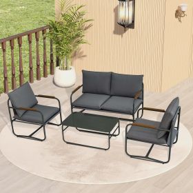 4-Piece Outdoor Patio Furniture Sets, Patio Conversation Set with Removable Seating Cushion, Courtyard Patio Set for Home, Yard, Poolside (Color: Gray)