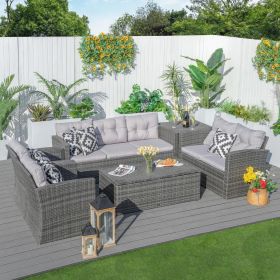 Wicker Outdoor Patio Conversation Set with Cushion, Storage Box included (Color: Gray)